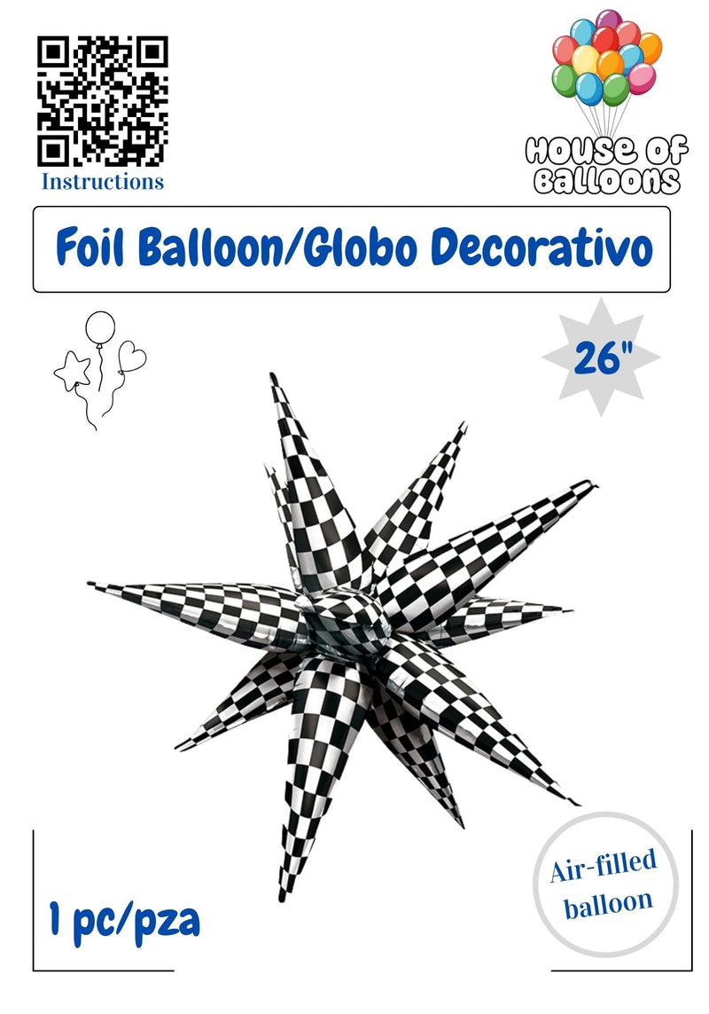 House of Balloons Star Burst Checkers 26 inch Foil Balloon 1ct - Toy World Inc