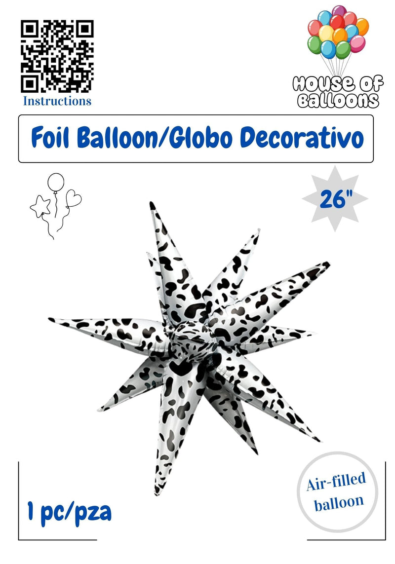 House of Balloons Star Burst Dreamy Cow Print 26 inch Foil Balloon 1ct - Toy World Inc