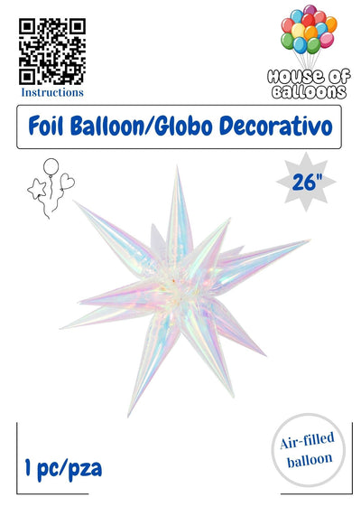 House of Balloons Star Burst Mother of Pearl White Iridescent 26 inch Foil Balloon 1ct - Toy World Inc