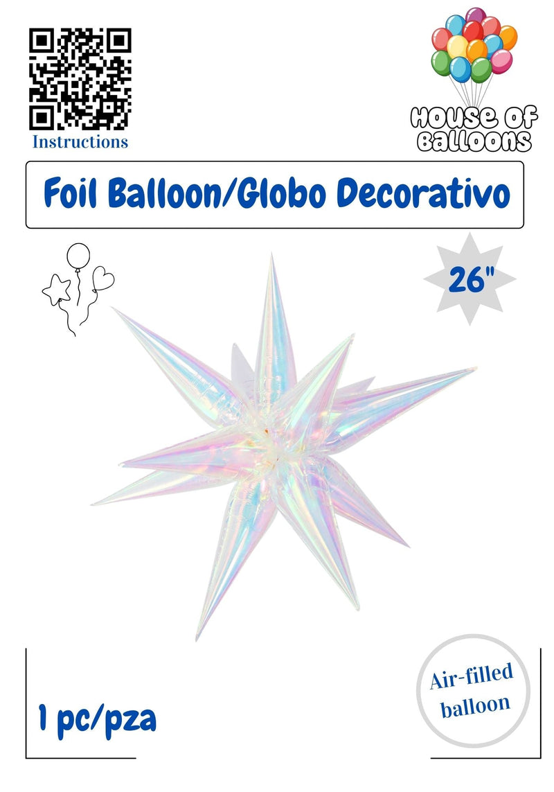 House of Balloons Star Burst Mother of Pearl White Iridescent 26 inch Foil Balloon 1ct - Toy World Inc