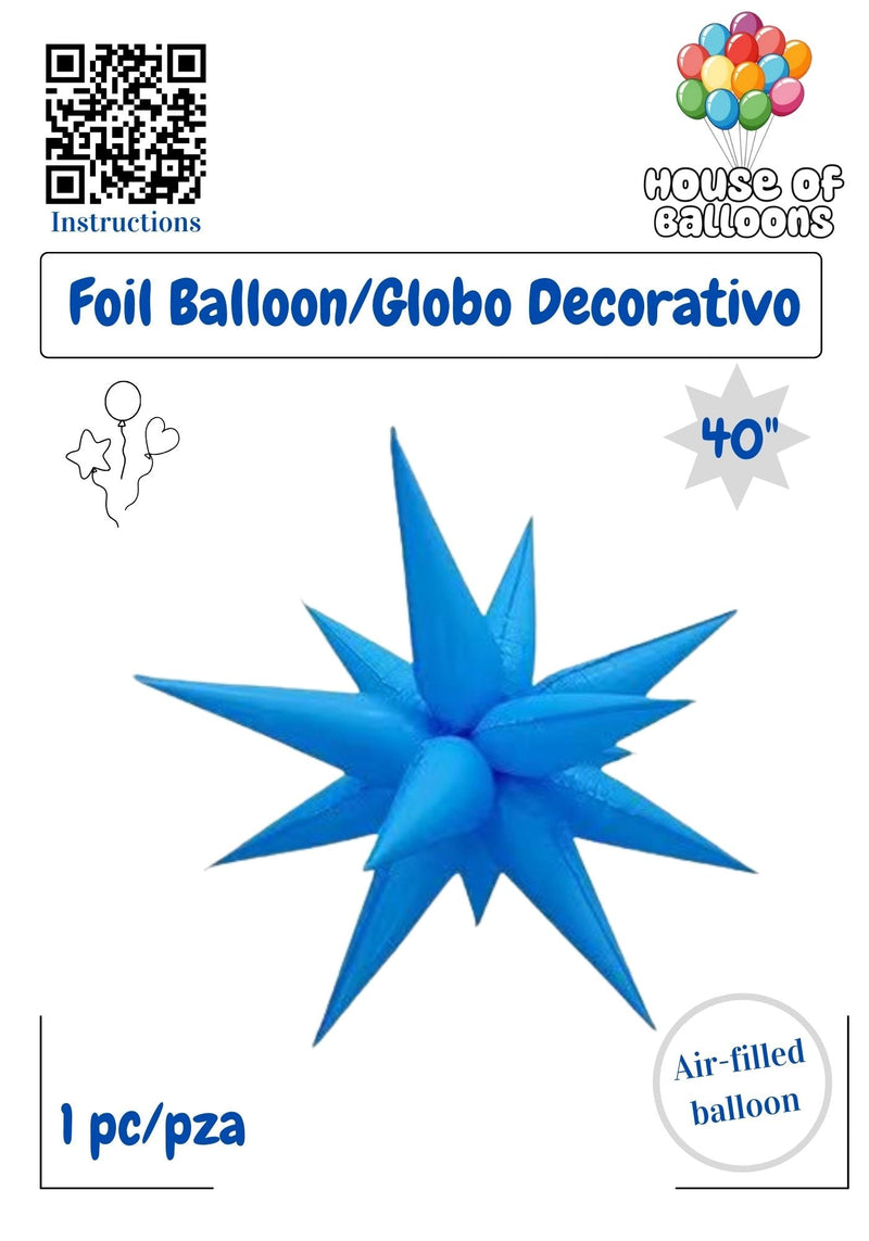House of Balloons Star Burst Neon Blue 40 inch Foil Balloon 1ct