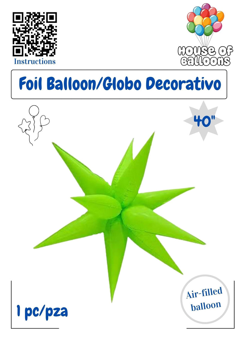 House of Balloons Star Burst Neon Green 40 inch Foil Balloon 1ct