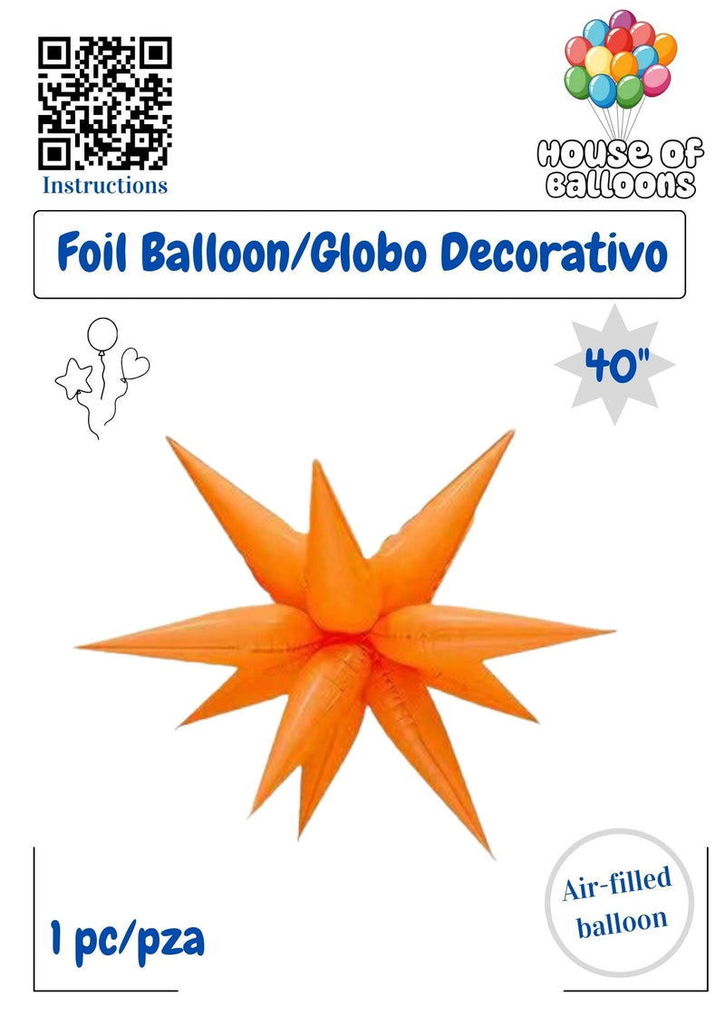 House of Balloons Star Burst Neon Orange 40 inch Foil Balloon 1ct
