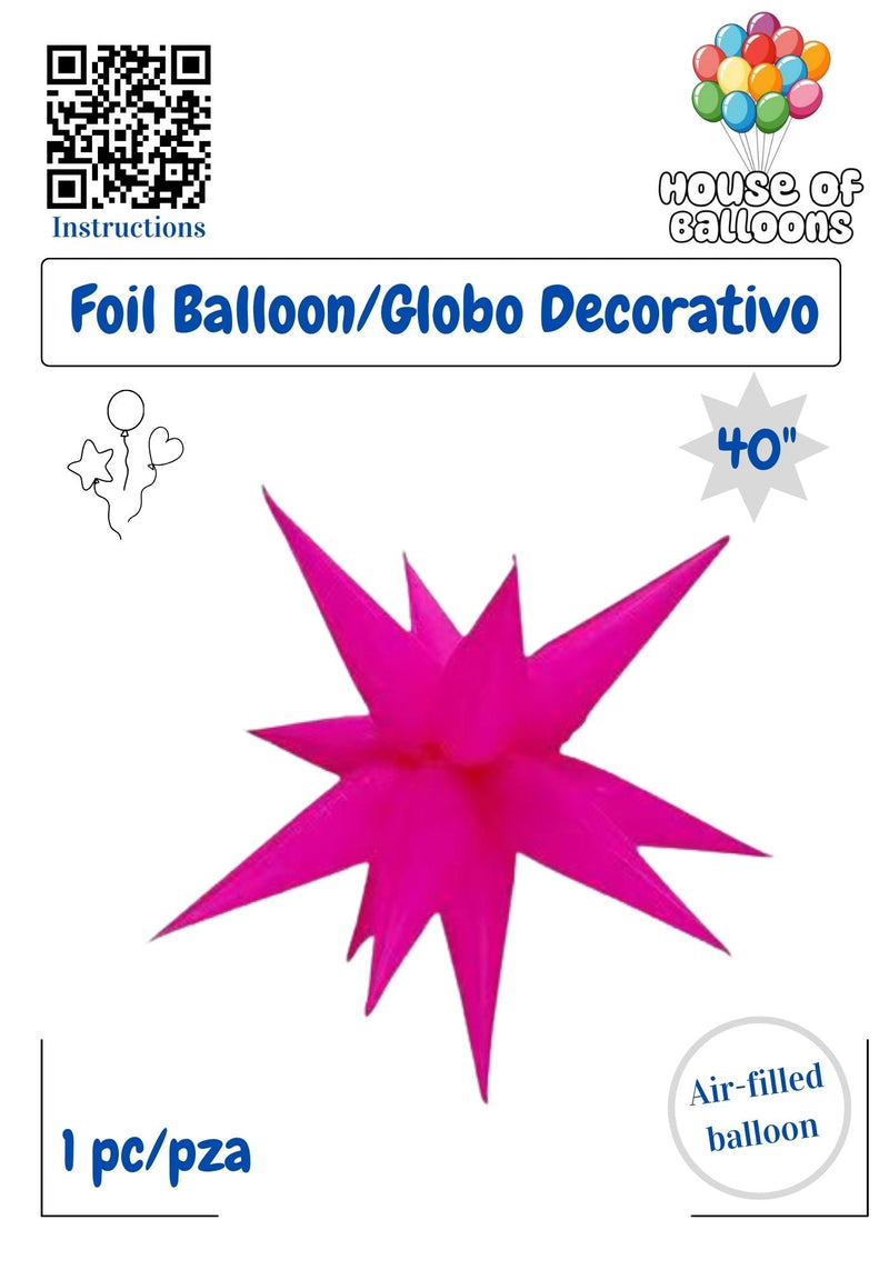 House of Balloons Star Burst Neon Rose 40 inch Foil Balloon 1ct - Toy World Inc