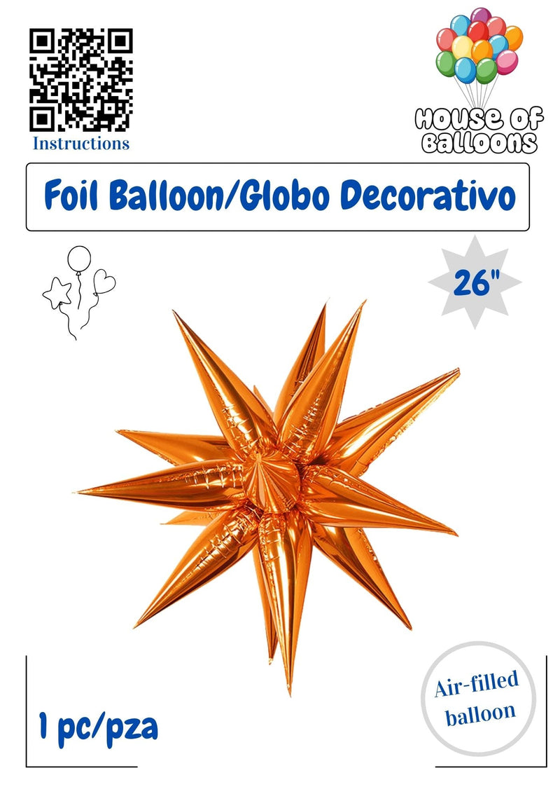 House of Balloons Star Burst Fireheart Orange 26 inch Foil Balloon 1ct - Toy World Inc