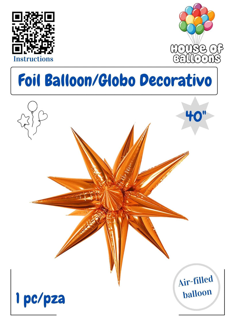 House of Balloons Star Burst Fireheart Orange 40 inch Foil Balloon 1ct