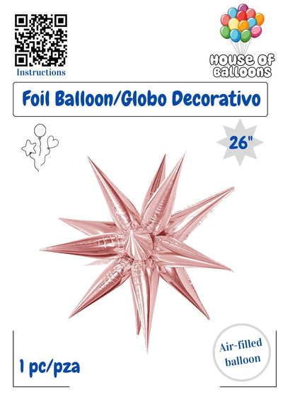 House of Balloons Star Burst Aurora Rose Gold 26 inch Foil Balloon 1ct