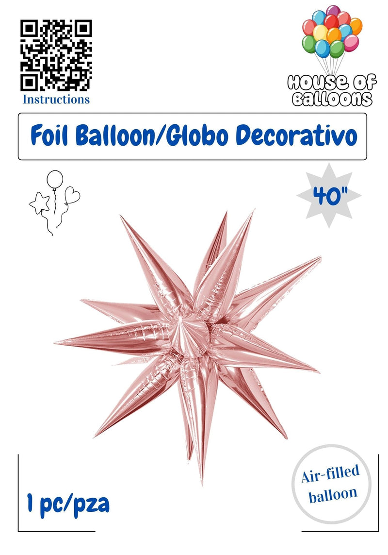 House of Balloons Star Burst Aurora Rose Gold 40 inch Foil Balloon 1ct